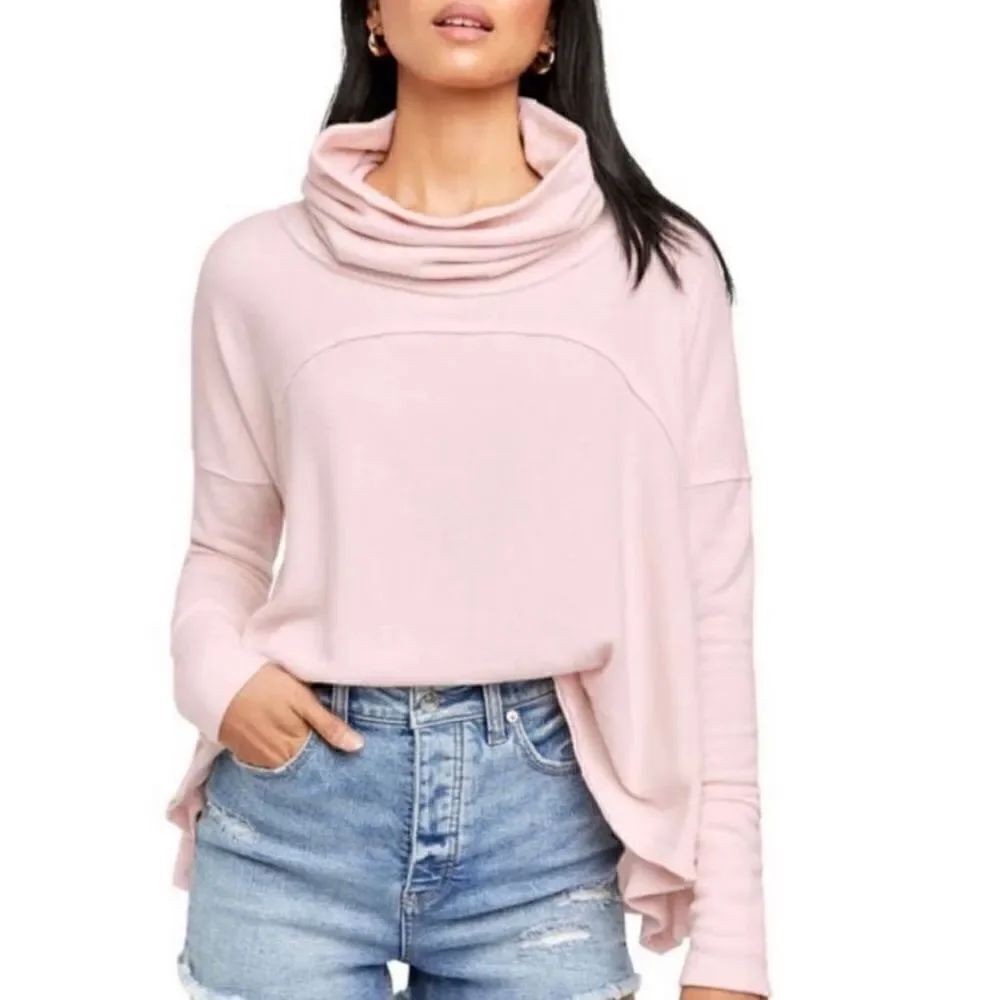 Free People Pink Sweater Cozy Time Funnel Large Cowl Neck Blush Oversized
